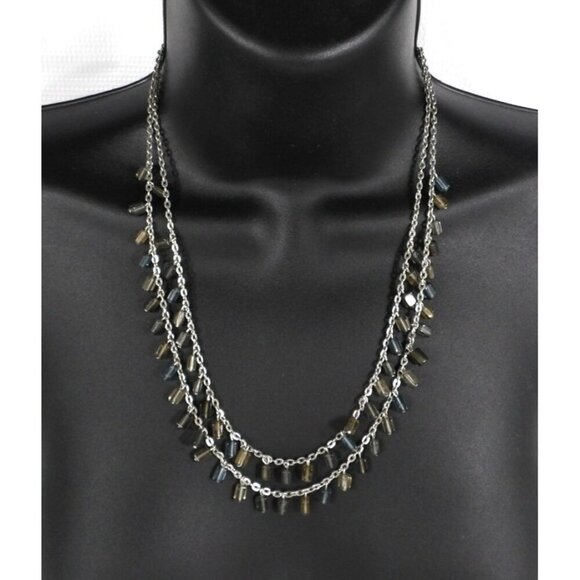 TALBOTS vintage silver chain with brown, gray & blue beads 20" adjustable - Picture 1 of 3